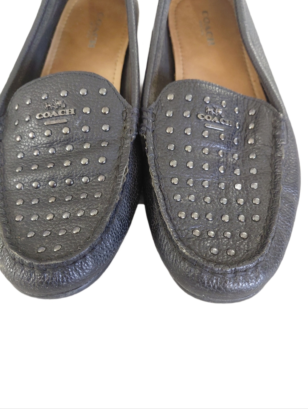 Coach Black Pebbled Leather Studded Loafers Women's size 7 - Picture 3 of 12